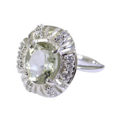 Saanvi Light Green Gemstone Halo Ring with Silver Band Green Amethyst Green